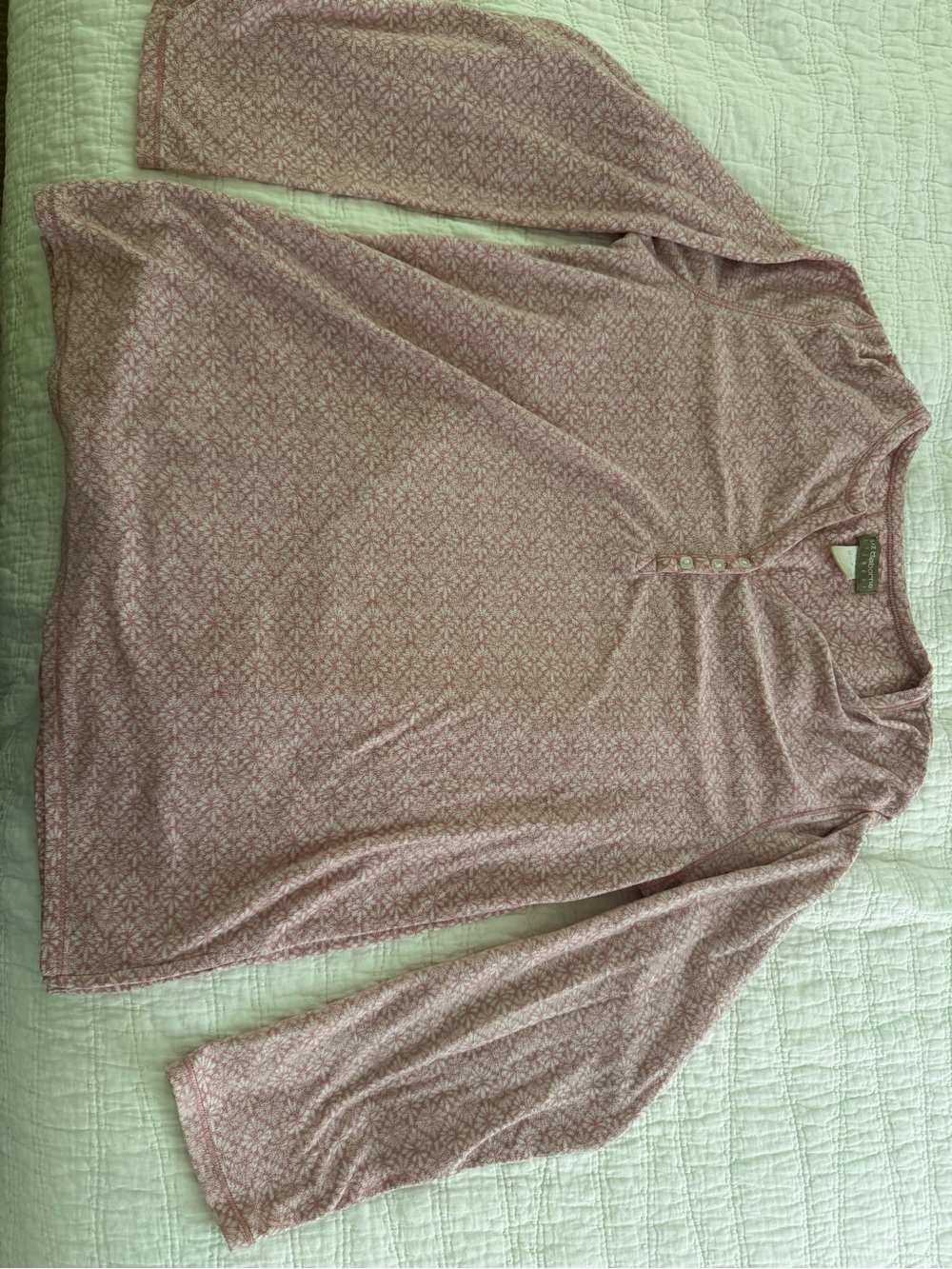 Liz Claiborne Long-Sleeve V-Neck Pajama Top in Dusty Rose Print